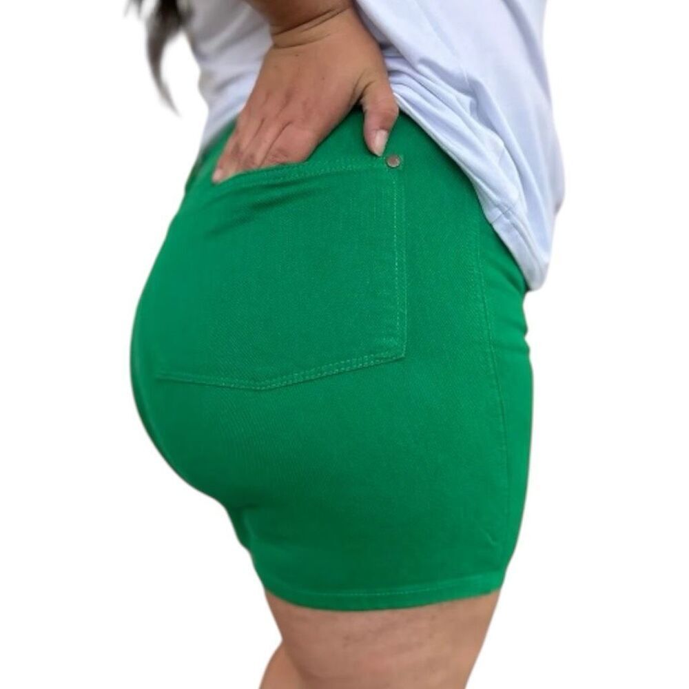 Judy Blue Shorts Green High Rise Tummy Control Cuffed Garment Dyed Stretch Denim - Picture 10 of 16